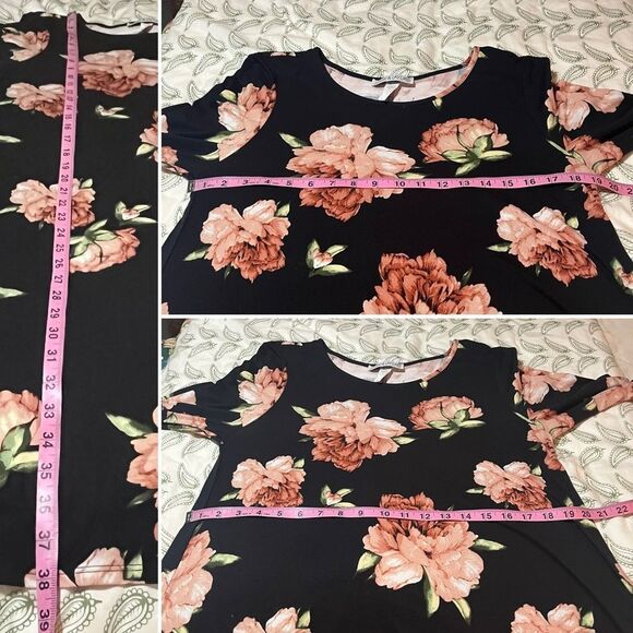 Jamie & Layla from Macys Floral Swing Dress Black Peach Bell Sleeves M - Picture 8 of 8